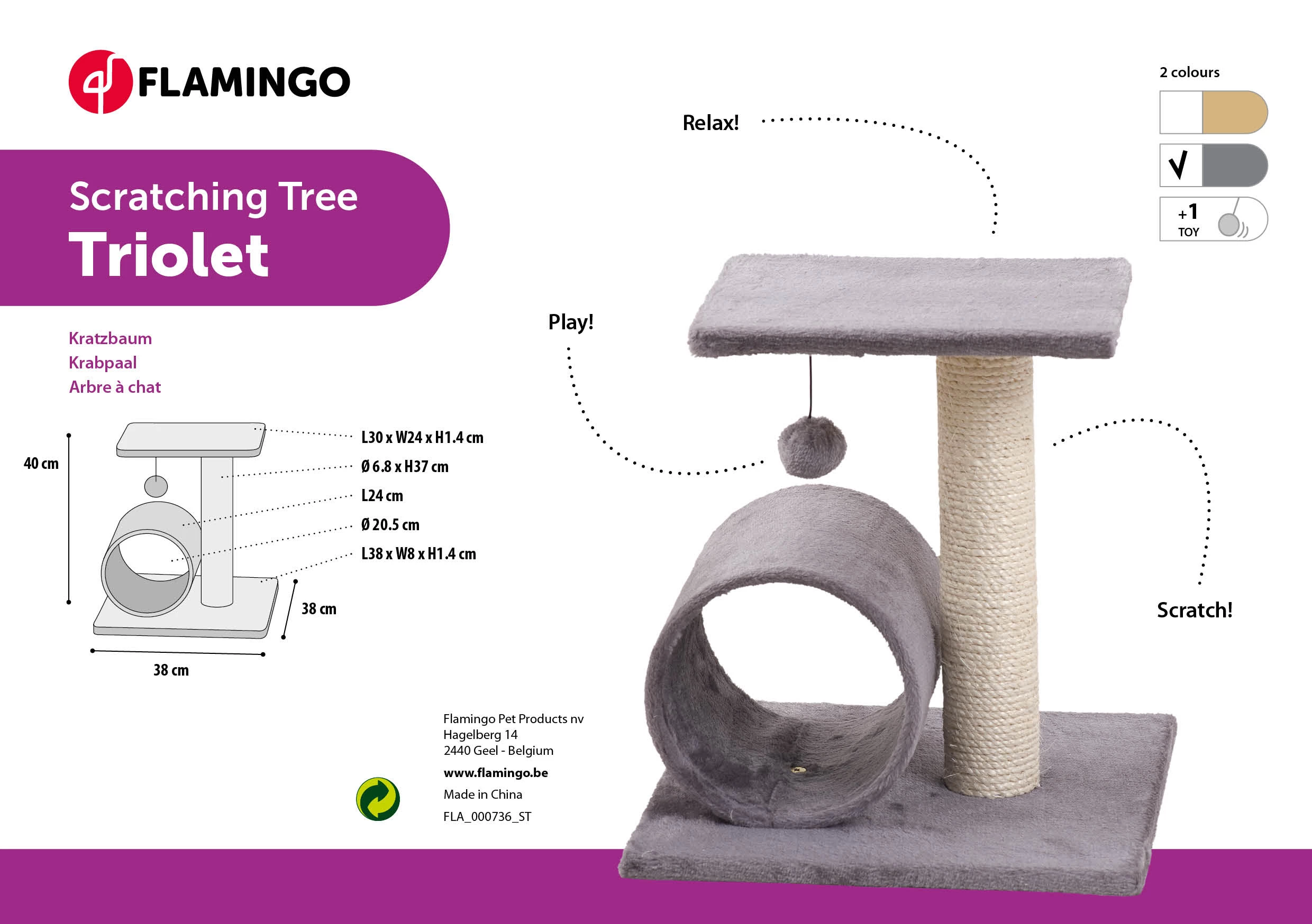 Flamingo Arbre à Chat Triolet Gris 38x38x40cm 4 Flamingo Arbre à Chat Triolet Gris 38x38x40cm – Image 2