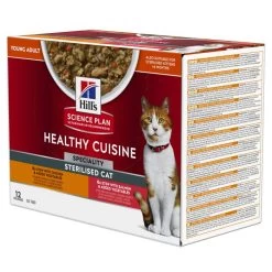 HILL'S SCIENCE PLAN HEALTHY CUISINE MIJOTÉS POUR CHAT ADULTE STÉRILISÉ AU POULET ET AU SAUMON 12X80G