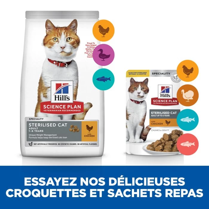Hill's Science Plan Adult Sterilised Croquettes Et Boîtes Pour Chat Stérilisé 3 Hill's Science Plan Adult Sterilised Croquettes Et Boîtes Pour Chat Stérilisé